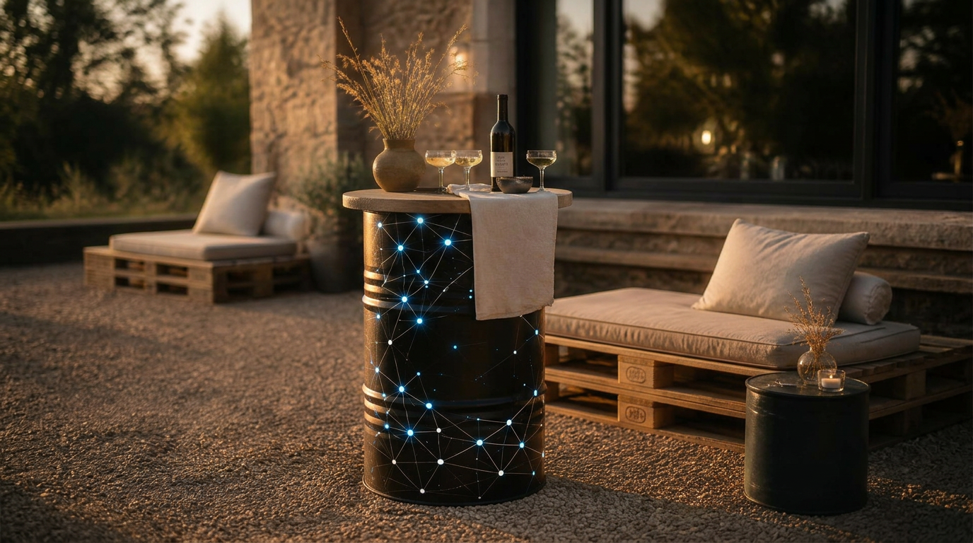 Mange-debout & assises — Bidons 200 L & 60 L